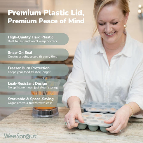 1.5 WeeSprout Silicone Freezer Tray with Clip on Lid Perfect Food Storage Container for Homemade Baby Food, Vegetable