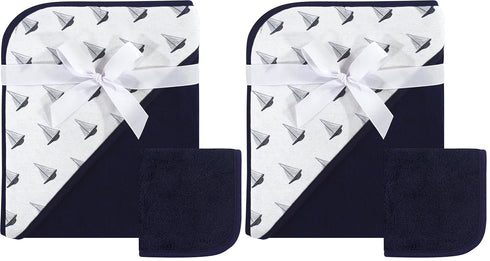 Hudson Baby Unisex Baby Cotton Hooded Towel and Washcloth, Sailboat, One Size