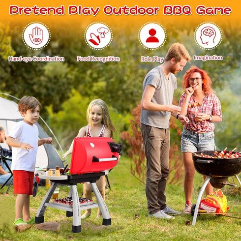Kids Kitchen Playset with Play Food, 41Pcs Grill Toys with Simulated Smoke Sound & Light, Outdoor Pretend Play Set for