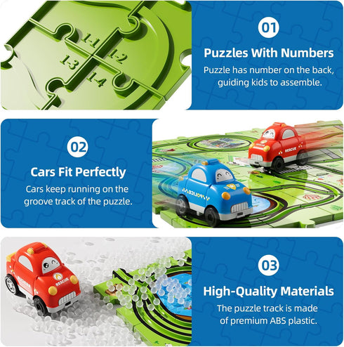 Bennol 56 Jigsaw Puzzle Race Track Car Set, Toddler Toys for Boys Age 2-5, Gifts for Kids