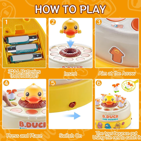 B.Duck Games for Kids Age 4-6, Bounce and Catch Duck Board Games for Family, Birthday Gifts for Toddlers 3-5