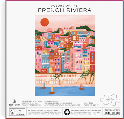 Galison French Riviera - 1000 Piece Puzzle - Bright Artwork of French Architecture by The Sea