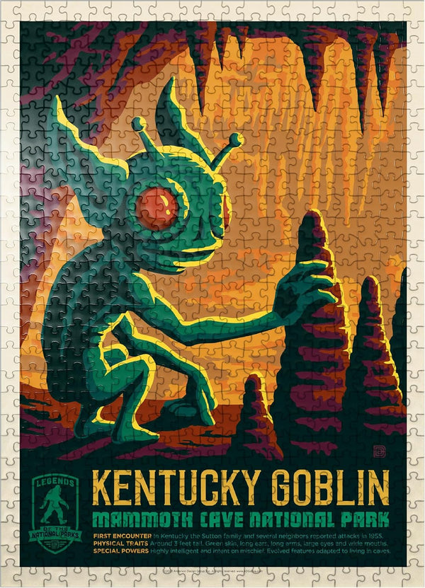 MyPuzzle Legends of The National Parks: Mammoth Cave's Kentucky Goblin - Vintage Poster 500 Piece Jigsaw Puzzle for