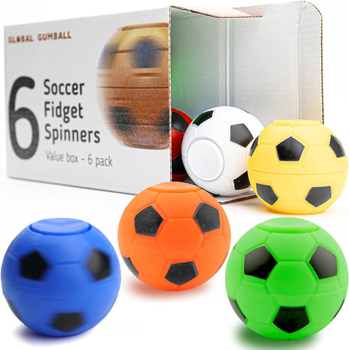 Global Gumball Entervending Fidget Spinners - 6 Pcs Mini Soccer Stress Balls in Gift Box for Kids