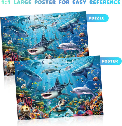 Puzzles for Kids Ages 4-10 - Underwater World Ocean 100 Pieces for Learning Educational Puzzle Toys