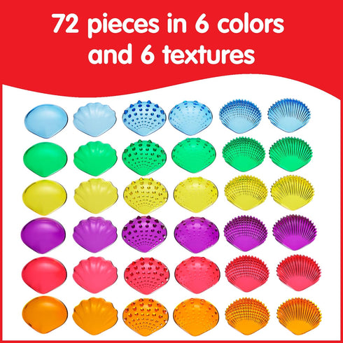 edxeducation-13841 Tactile Shells - Set of 72, Translucent with 6 Textures and Colors for Ages 18m+