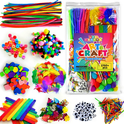 WAU CRAFTS 1750 pcs Arts and Crafts Supplies Set for Kids - Crafting for School, Kindergarten, and Homeschool