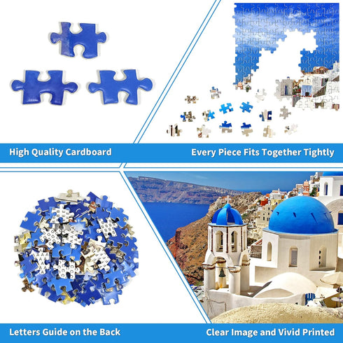 1000 Piece Jigsaw Puzzle - Aegean Sea Santorini Landscape for Adults & Teens, Natural Scene Gift