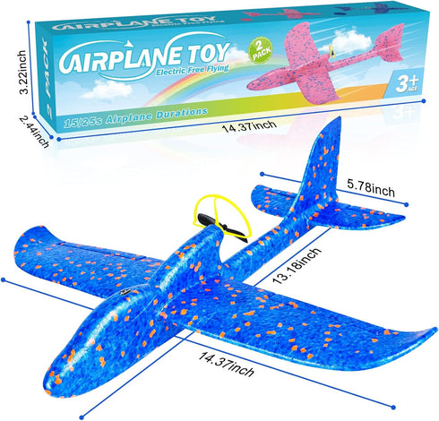 2 Pack 15/25s 3-12 Fuwidvia Electric Foam Airplane Toy, LED Plane Toy for Boys, Outdoor Flying Toy Birthday Gifts