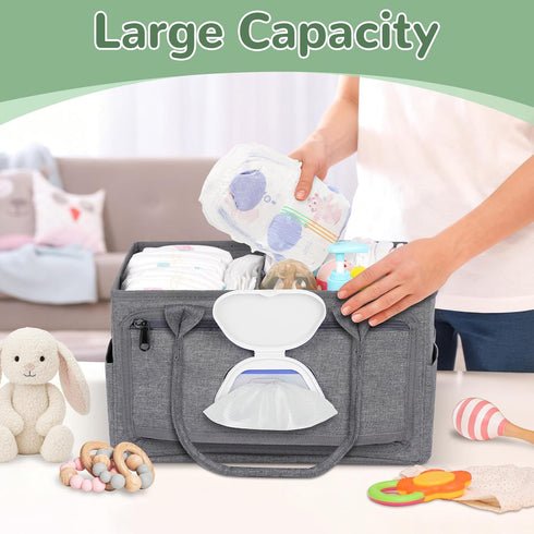 Volnamal Diaper Caddy with Wipe Dispenser One-Handed Access, Premium Diaper Organizer, Portable Car Organizer Nursery