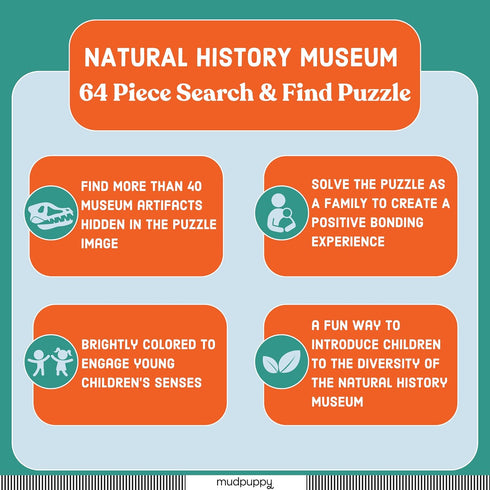 Mudpuppy Natural History Museum 64 Piece Search & Find Puzzle – Present Day & Prehistoric Animals, Ages 4+