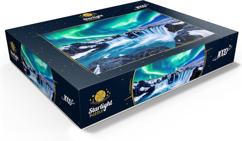 MyPuzzle Northern Lights Over Godafoss Waterfall - Premium 1000 Piece Jigsaw Puzzle for Adults