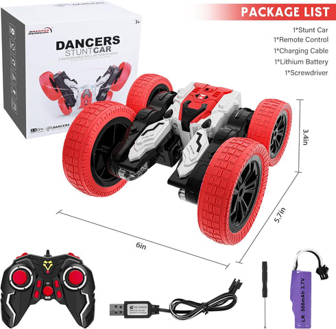 Remote Control Car, Double Sided RC Car, 4WD Off-Road Stunt Car with 360 Flips for Kids 3+ (Red)