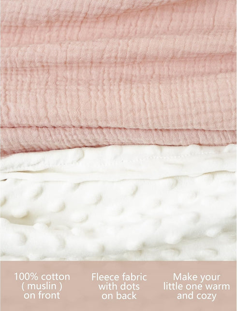 Konssy Baby Blankets for Unisex Boys Girls, Super Soft Nursery Minky Blankets with Muslin Cotton Front