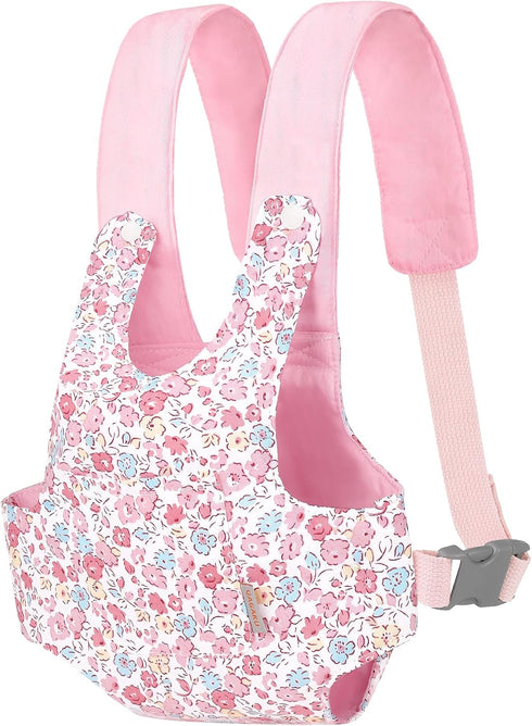 GAGAKU Baby Doll Carrier - Stuffed Animal Carrier for 12 to 24 Inch Reborn Dolls - Adjustable Straps, Pink Flowers