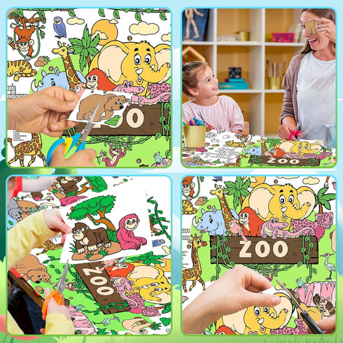 Poster,35x72Inch Drunze Giant Coloring Zoo Animal Activity Drawing Paper Coloring Table Cover,DIY Zoo Poster Table
