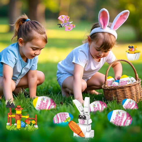Set, 12-in-1 6+ Easter Bunny Building Toy Easter Gifts for Kids - Rabbit Building Block with Prefilled Eggs, Includes