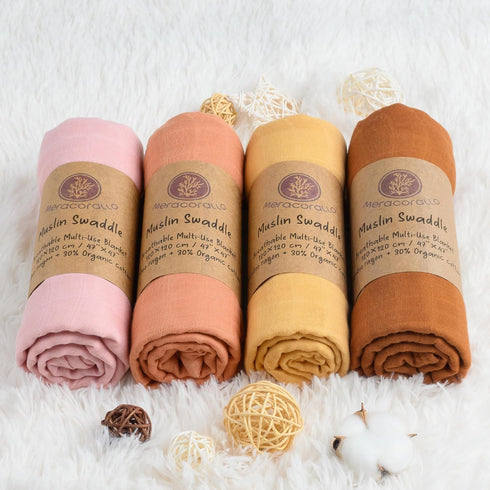 Meracorallo Muslin Swaddle Blanket – Silky Soft Receiving Blanket for Baby Boys and Girls, 47 x 47 inches