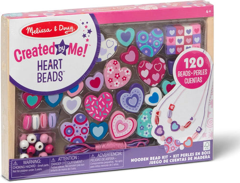 Melissa & Doug Created by Me! Heart Beads Wooden Bead Kit, 120+ Beads and 5 Cords