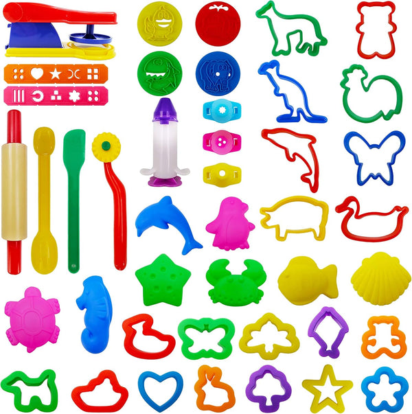 FRIMOONY 45 PCS Plastic Dough Tools with Various Animal Molds and Rolling Pins