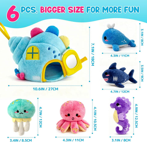 pamexin 6-12 Set 1 5 6+ Baby Toys Months, Ocean Stuffed Animals with Conch House and Sea Creatures, Rattle, Lanyard