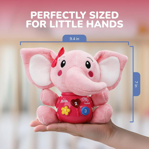 STEAM Life Musical Toys Gift for Baby Newborn 0-6 Month Infant, Plush Elephant in Pink