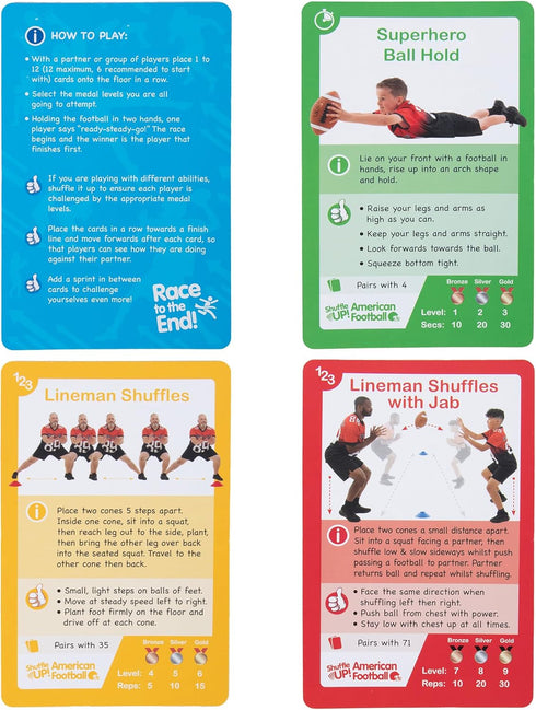 70+ Shuffle Up American Football Card Game Kids Outdoor Garden Games with Fun & Active Fitness Workout Cards, American