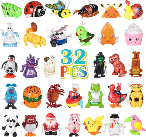 CIUGEO 32 PCS Assorted Wind-up Toys for Kids, Bulk Windup Animals Walking Jumping
