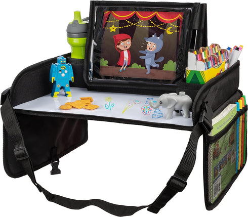 Lusso Gear Kids Travel Tray for Toddler & Kids Car Seat, Black Lap Tray for Airplane, Road Trip Activities
