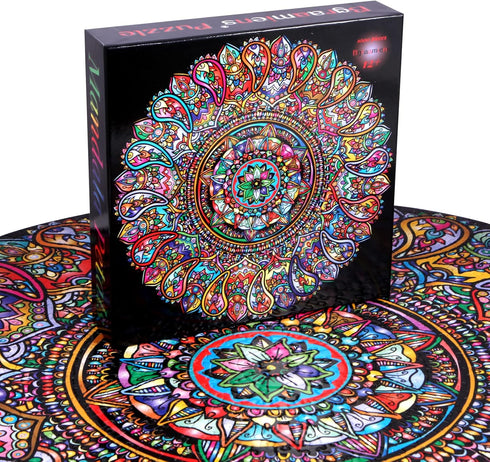 Bgraamiens Puzzle - Mandala Petals - 1000 Pieces Round Puzzle - Color Challenge for Adults and Kids