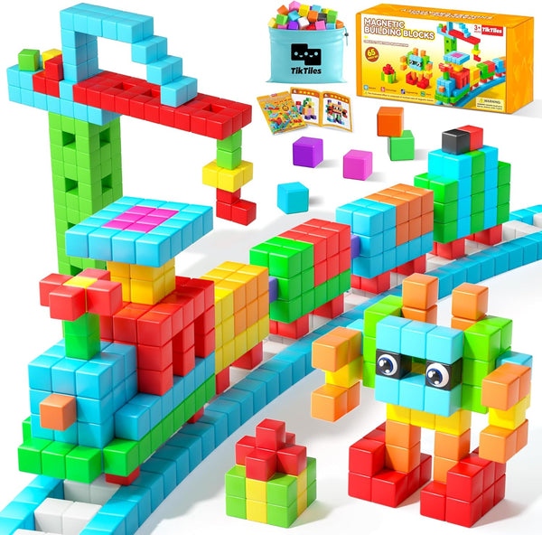65PCS Magnetic Blocks with Magnet Eyes Toy, Magnetic Building Blocks with Storage