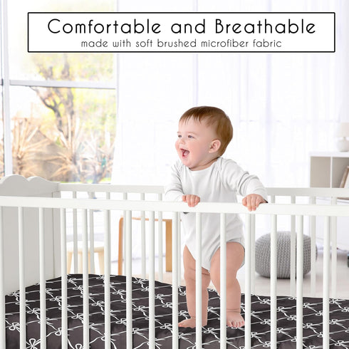 Sweet Jojo Designs Fitted Baby Crib Sheets (Black and White Bows) for Girls, Infant Nursery, Toddler Room - Standard