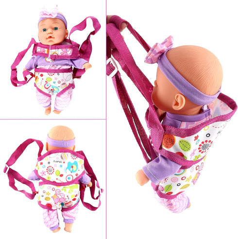 Set deAO Kids Baby Doll Stroller Nursery Role Play with a Variety of Feeding Toy and Play Mat Travel Cot Baby Carrier
