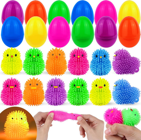 12 Pack Easter Eggs Filled LED Chick Duck Puffer Balls Easter Egg