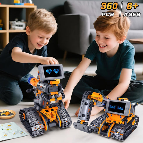 18 Sets, 5-in-1 Programmable 8-14 HOGOKIDS Robot Toys with LED Eyes & Expression Building App & Remote Control