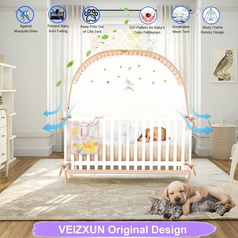 Pack Crib Tent to Keep Baby from Climbing Out, Wonderful Stars Breathable Pop-up Mosquito Net, Protable Baby Tent
