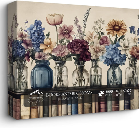 PICKFORU Retro Wildflowers Puzzles for Adults 1000 Pieces, Christian Jesus Floral Book Pages