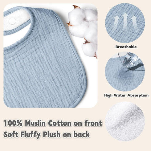 Muslin Baby Drool Bibs 6 Pack, Soft Square Adjustable Bandana Bibs for Unisex Girls & Boys