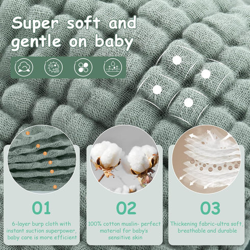 100% 12 Pack 20''x10'' Looxii Muslin Burp Cloths Cotton Muslin Cloths Large Extra Soft and Absorbent Baby Burping Cloth