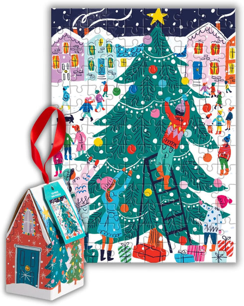 Galison Tree Decorating 130 Piece House Shaped Puzzle Ornament - Outdoors Tree Decorating Moment Under The Stars