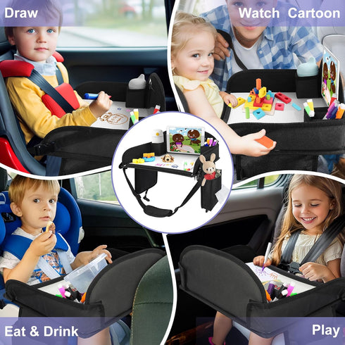 UTOLOVE Kids Travel Tray, Kids Travel Trays for Car Seat, Road Trip Essentials for Toddler, Carseat Lap Tray with Dry