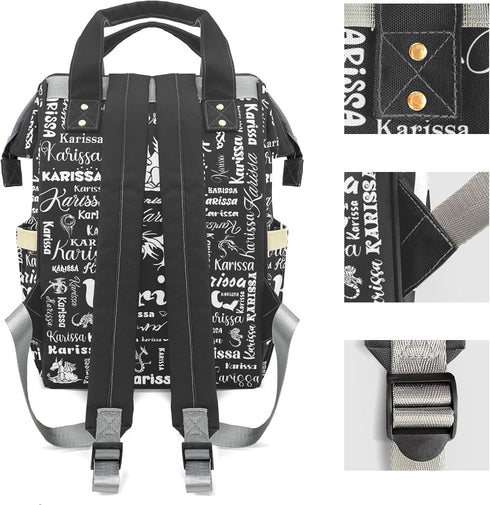 YallLocoMo Backpack Personalized Diaper Bag Name Dragon Name Lettering Monogram Grey Large Capacity Nappy Bag: Designed