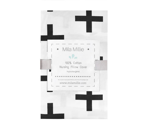 100% Mila Millie Premium Quality Nursing Pillow Cover Nordic Swiss Black Cross Unisex Design Slipcover - Cotton