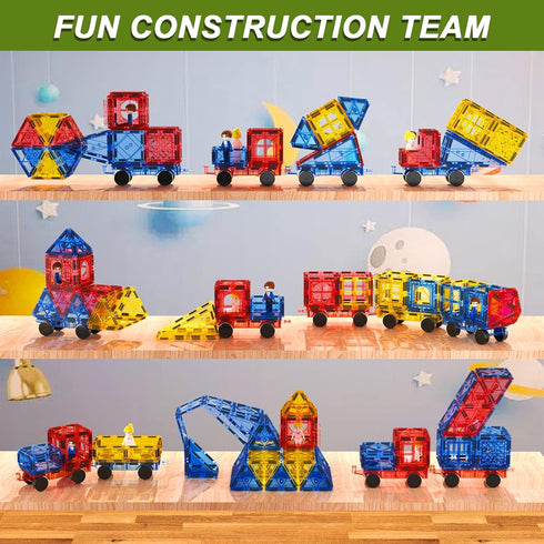 Soyee Magnetic Tiles with 2 Cars, Kids Gifts for 3 Year Old Boys, Educational Toys for Toddlers Age 3-5, Car Train