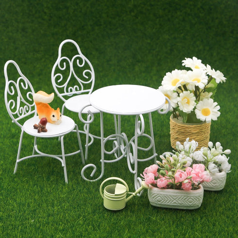 Minamzee 1/12 Sets, 9Pcs Sets, Scale Dollhouse Table Chair Metal Miniature Patio Dollhouse Fairy Garden Bistro Outdoor