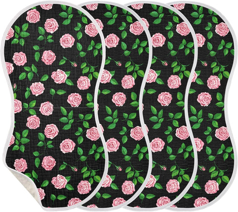 GOODOLD Set 2 Pack Black Rose Pattern Muslin Baby Burp Cloths - Super Absorbent and Soft Burping Rags - Cotton Burp