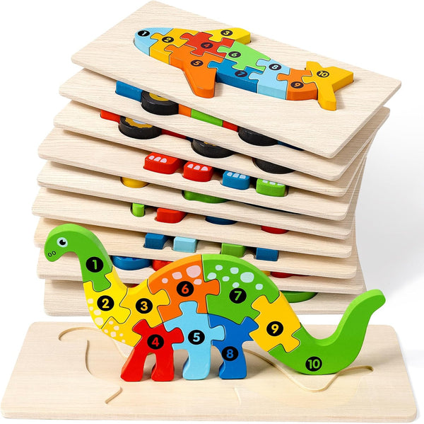 YySiRui 9 Pieces Montessori Wooden Puzzles for Toddlers - Jigsaw Puzzles in Gift