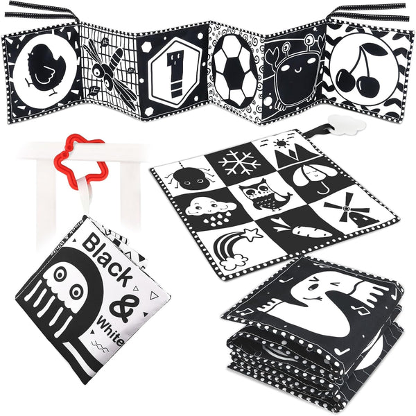 Newborn Toys Black and White, High Contrast Baby Toys for 0-3 Months, Soft Book and Crinkle Sensory Toys