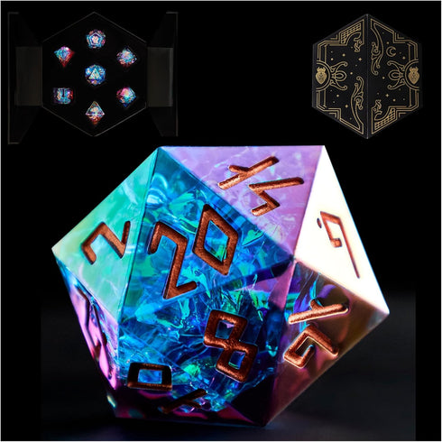 Iridescent DND Dice Set with Glowing LED Display Box Sharp Edge Polyhedral
