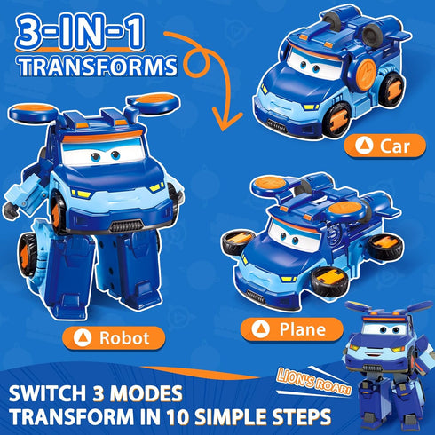 Super Wings Transformer Toys 5" Action Figure Supercharged Tobot Leo, 3 in 1 Rescue Bots Transforming Airplane Car Robot Toys, Educational Toys for Boys and Girls Age 3+, Gifts for Preschool Kids